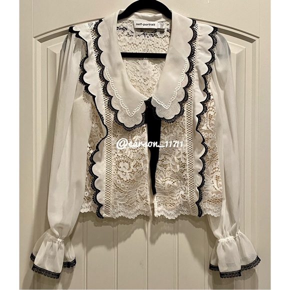 NEW Self Portrait Cord Lace Collar Bow Shirt US2 - Picture 7 of 9